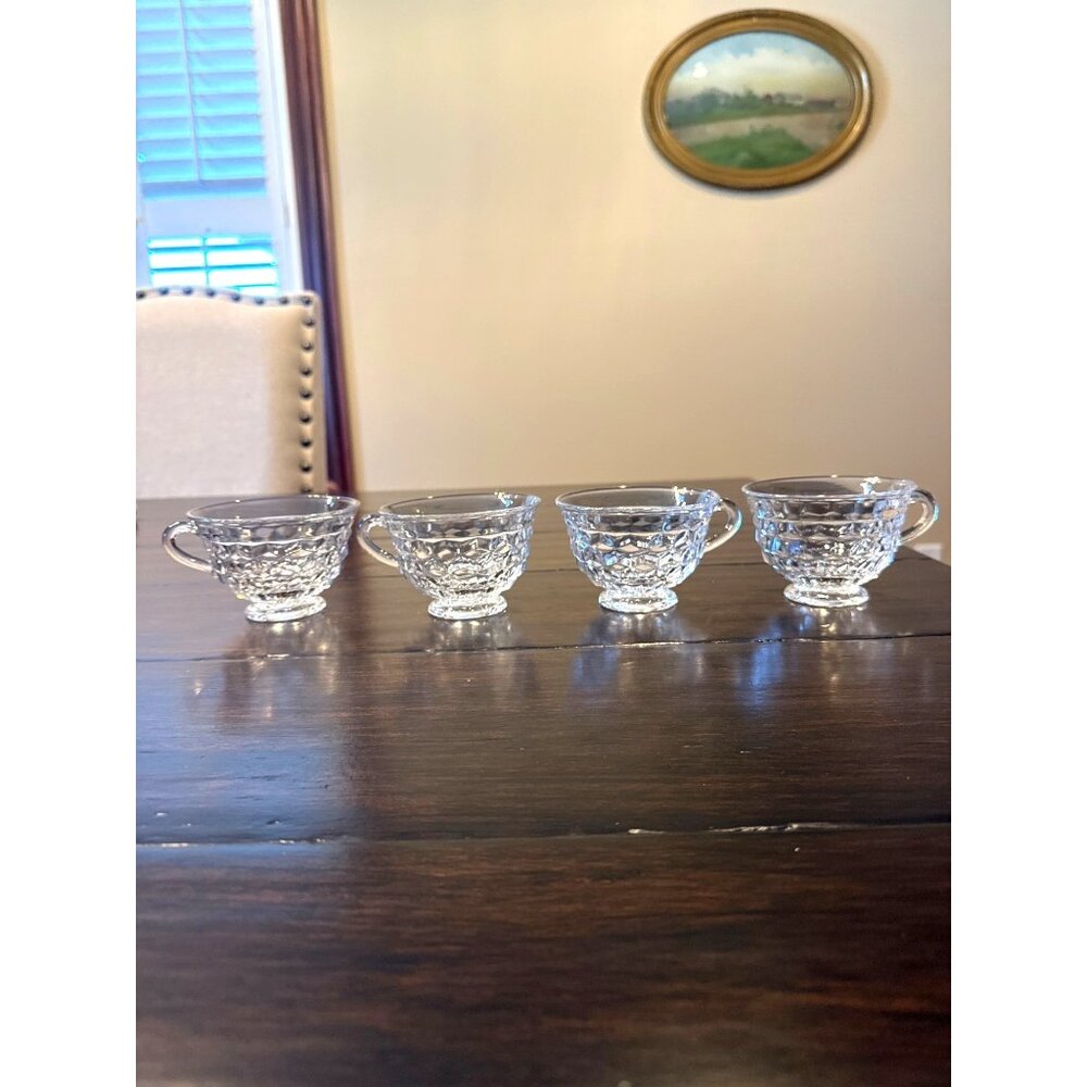 Set of 4 Vintage Fostoria American Clear Footed Punch Cups Cubist Pattern - Picture 4 of 8